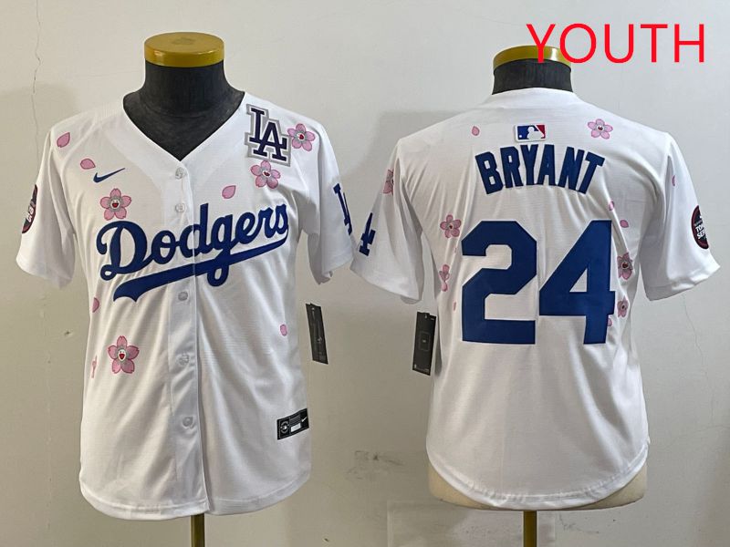 Youth Los Angeles Dodgers #24 Bryant White Sakura Edition 2025 Nike MLB Jersey style 5->youth mlb jersey->Youth Jersey